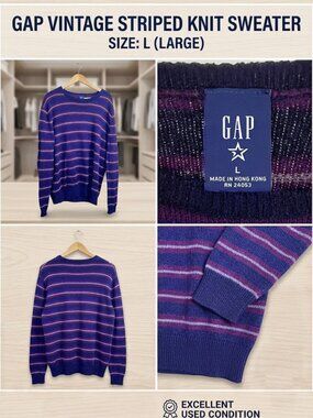 GAP VINTAGE STRIPED KNIT SWEATER SIZE: L (LARGE)